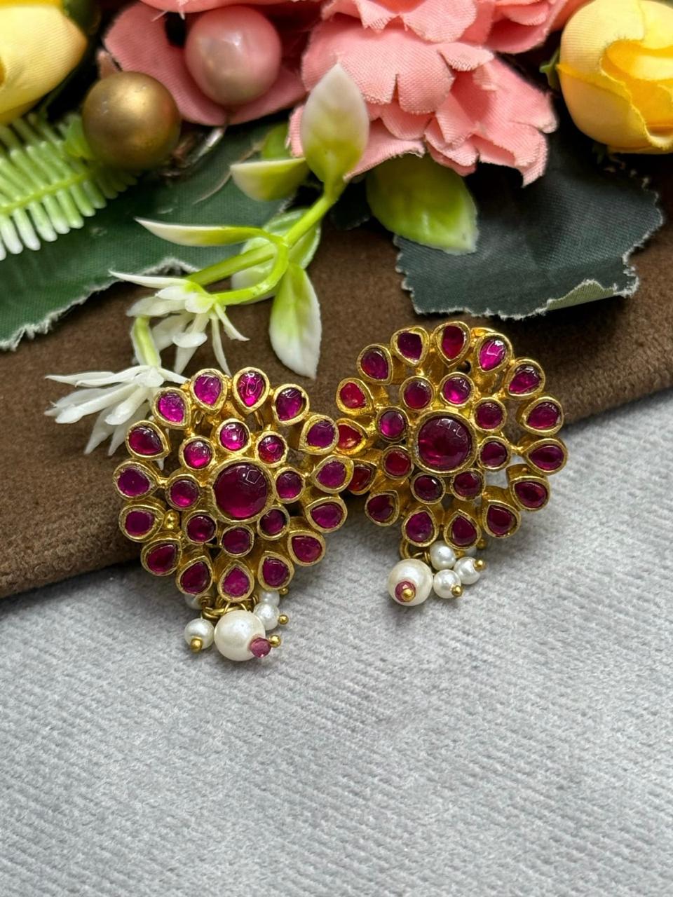 Jadau Ruby Floral Studs