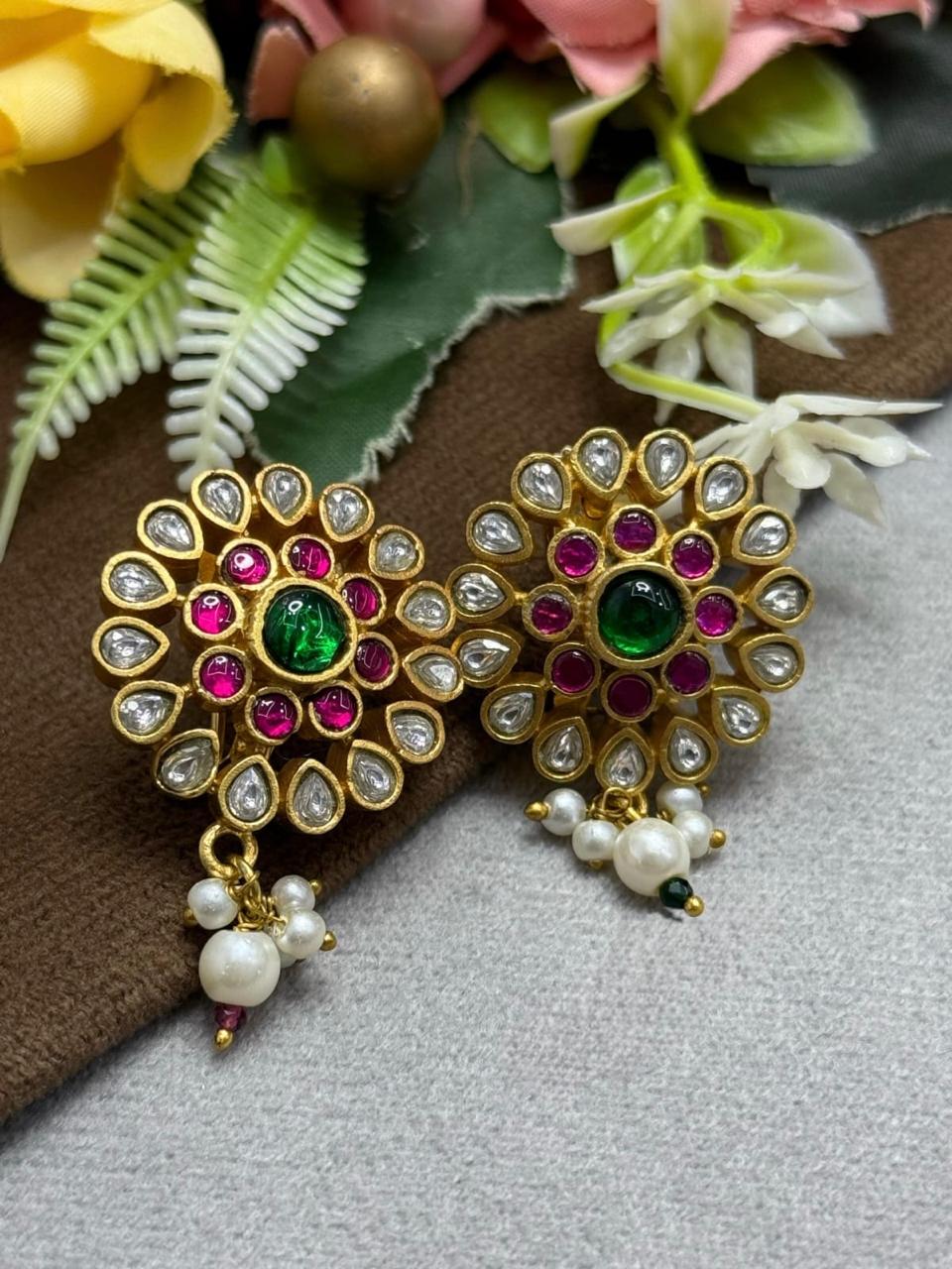 Jadau Multicolored Floral Studs