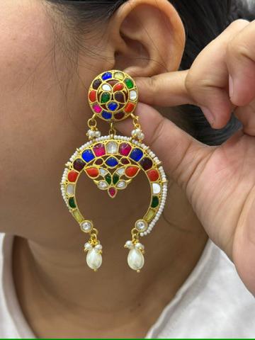 Jadau Navratan Chandbali Earring