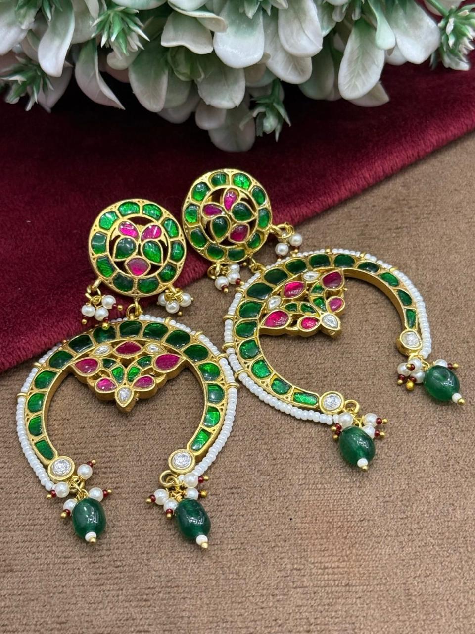 Jadau Ruby Green Chandbali Earring
