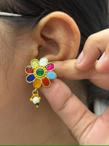 Navratan Gold Plated Earrings