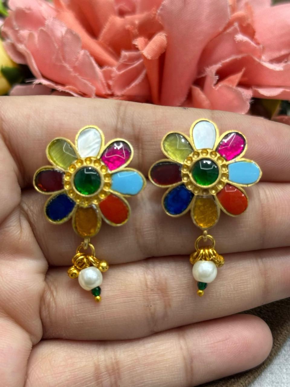 Navratan Gold Plated Earrings