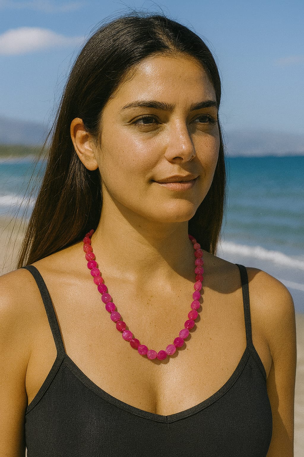 SINGLE LAYER PINK COLOUR ONYX BEADS MALA FOR WOMEN