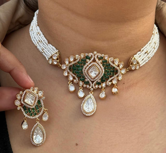 Green Polki Gold Plated Choker