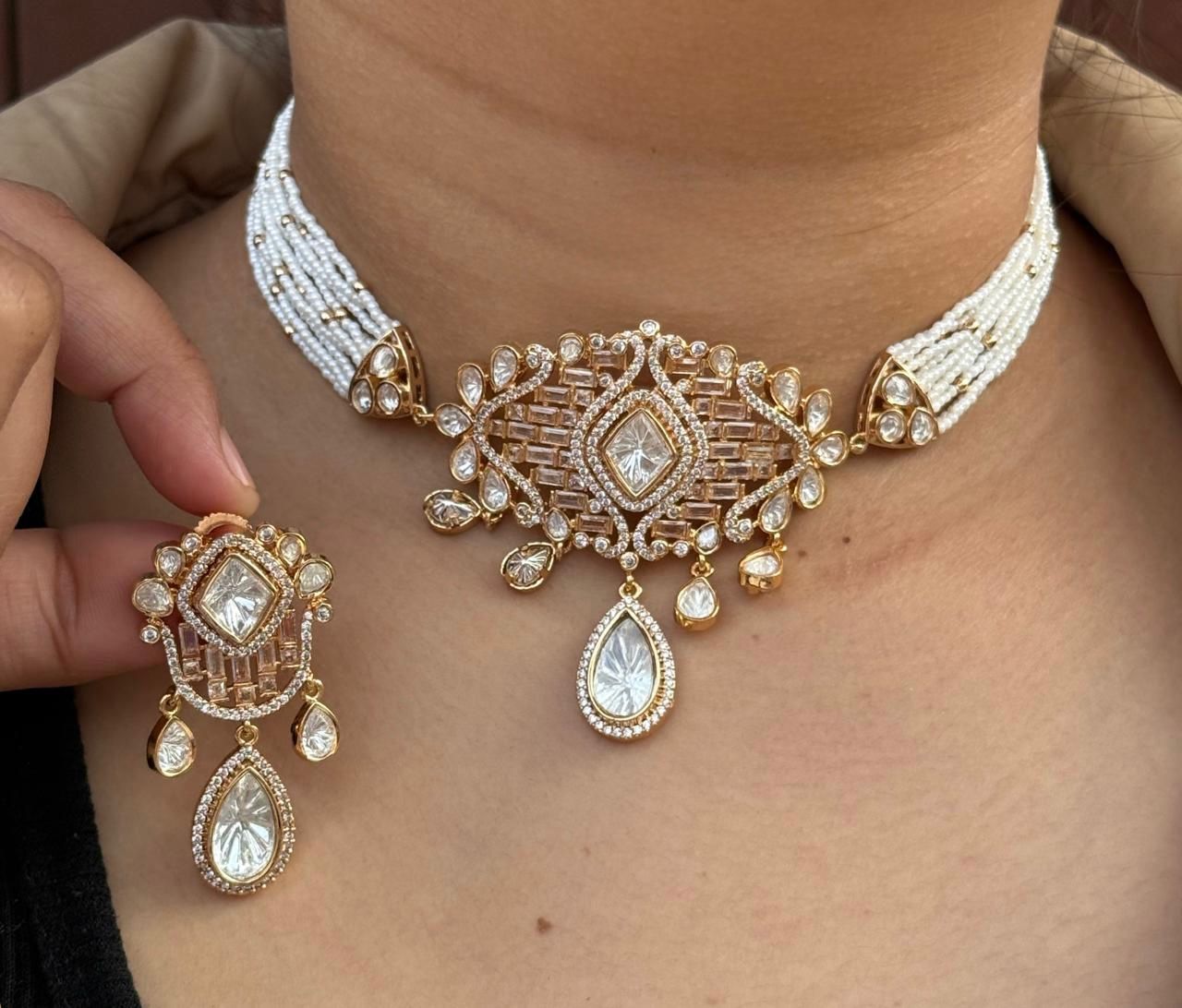 Pink Polki Gold Plated Choker