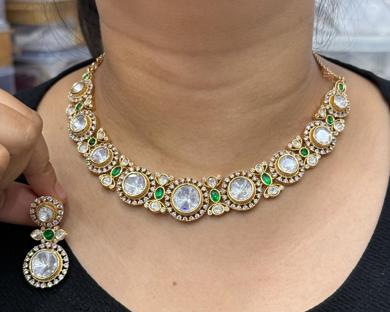 Polki Kundan Necklace in green