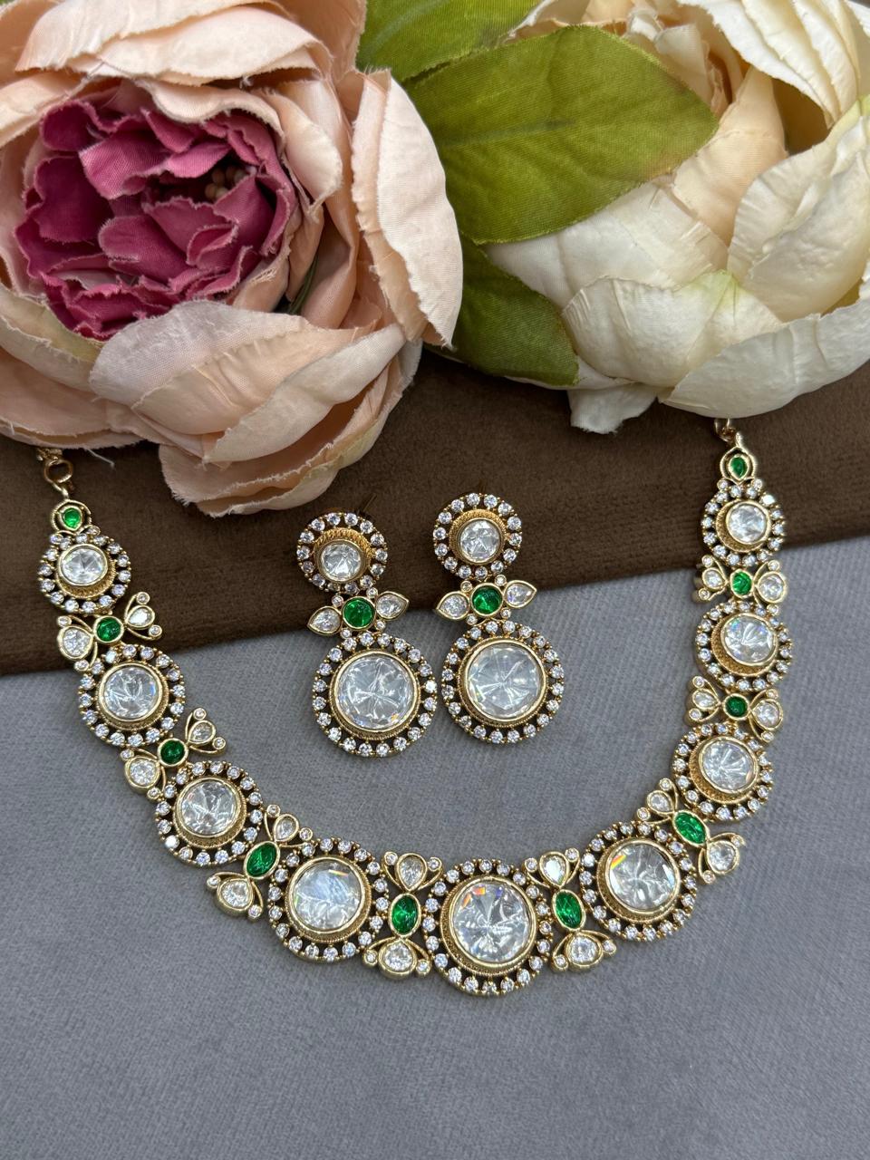 Polki Kundan Necklace in green