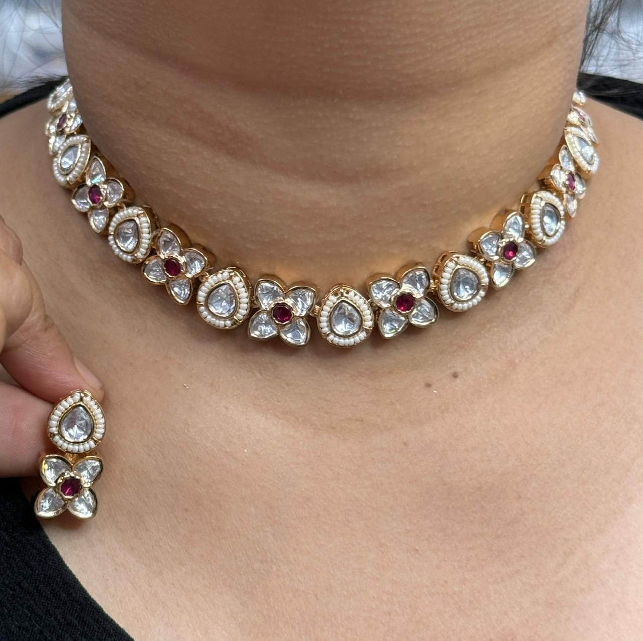 Floral Pink Kundan Choker