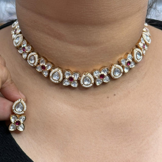 Floral Pink Kundan Choker