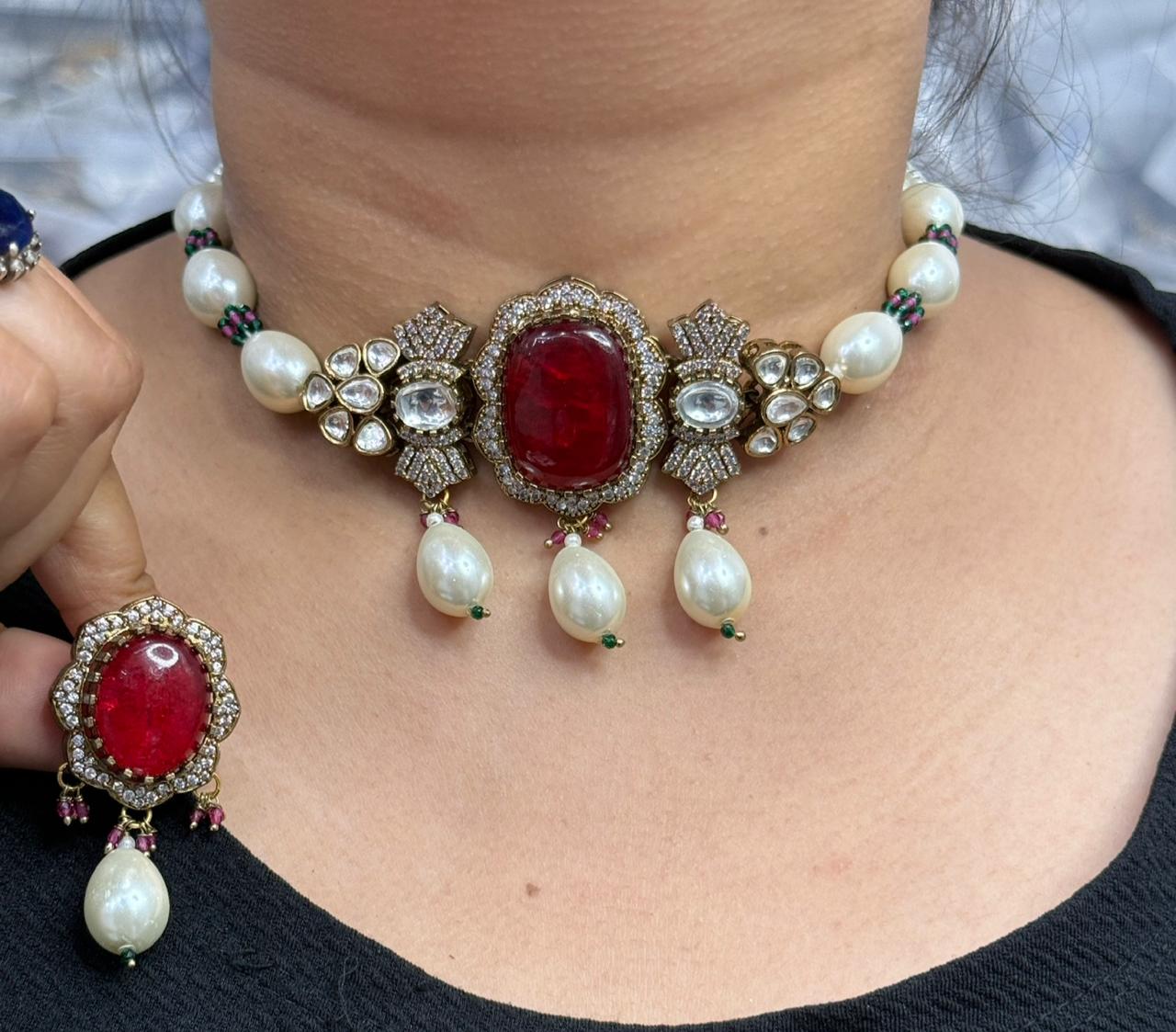 Red Doublet Kundan Choker