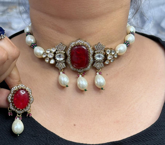 Red Doublet Kundan Choker