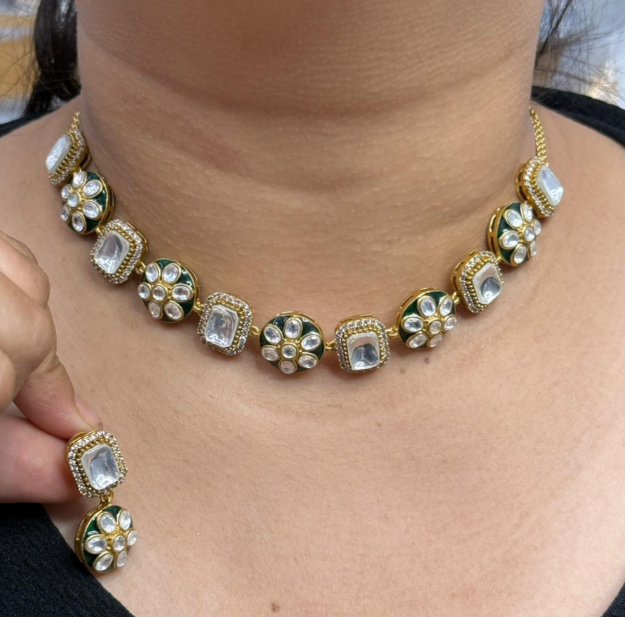 Polki Emerald Green Kundan Necklace