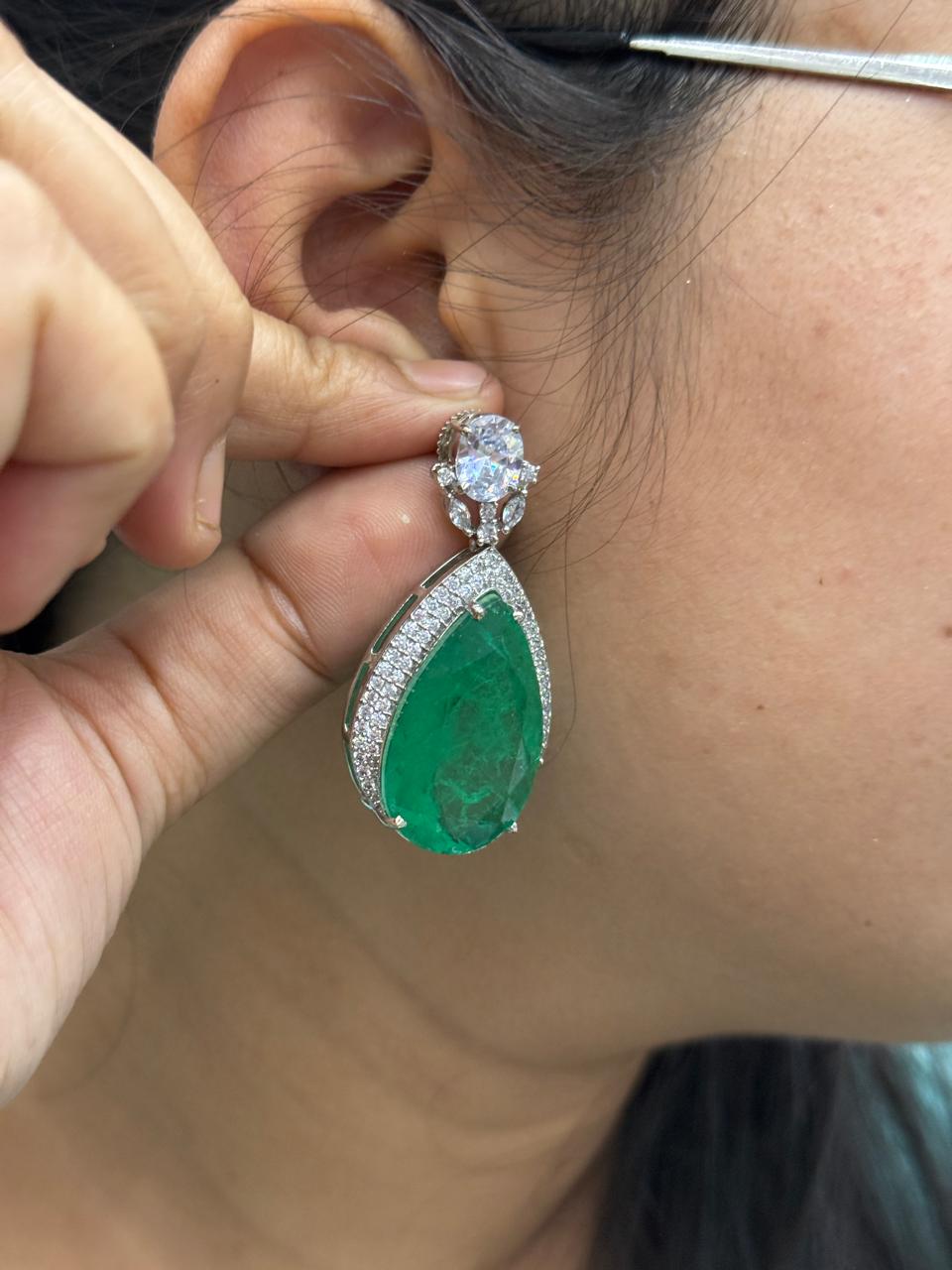 Green Doublets Stone Earrings