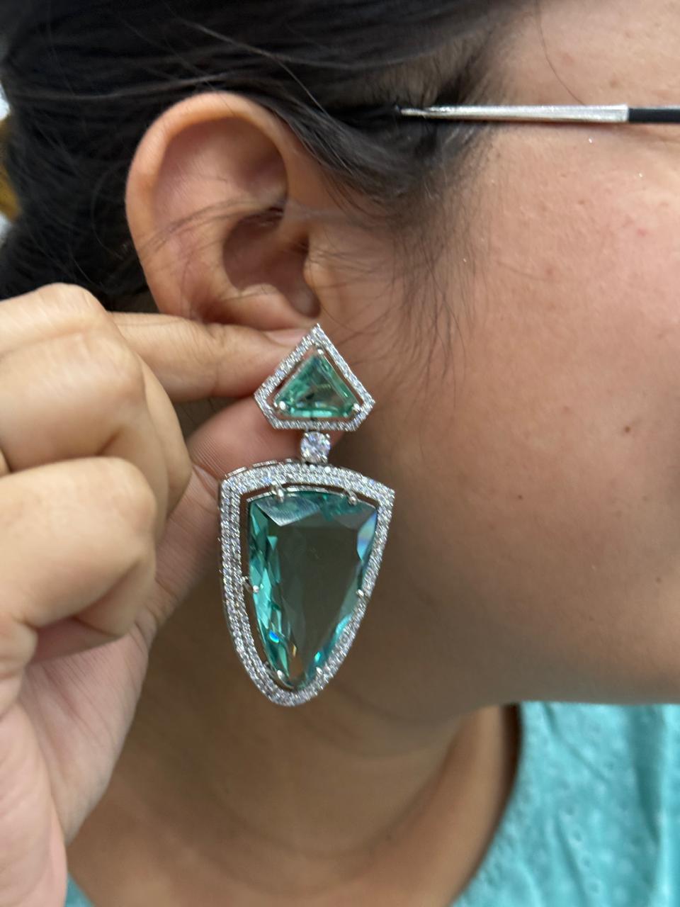 Trendy Doublet With CZ Earrings in green for woman