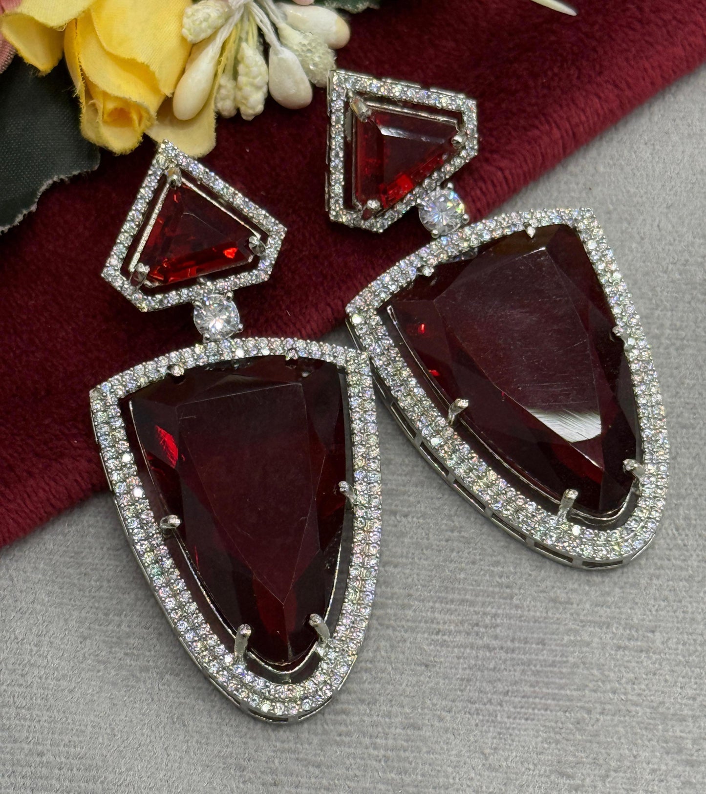 Trendy Doublet With CZ Earrings in red for woman
