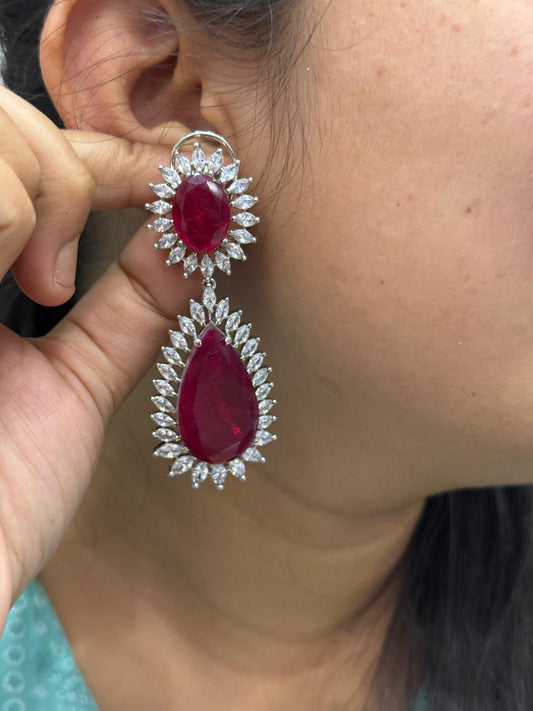 Red CZ Doublets Long Earrings
