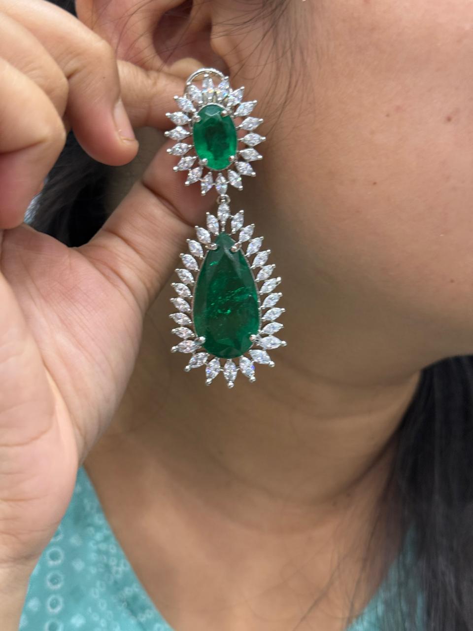 Green Doublets Long Earrings