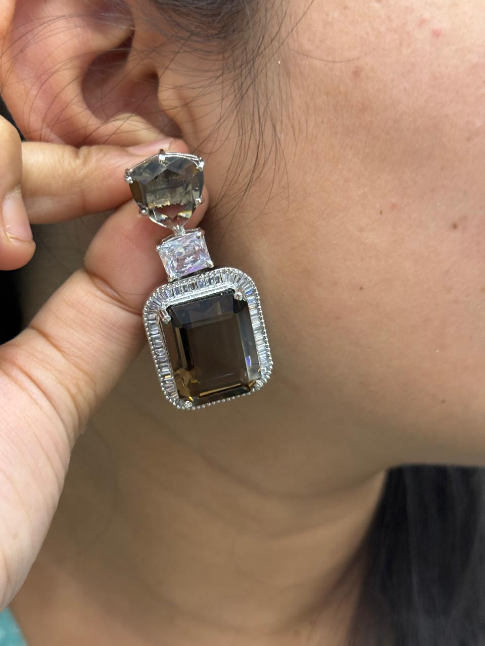 Brown Cz Doublet Earrings