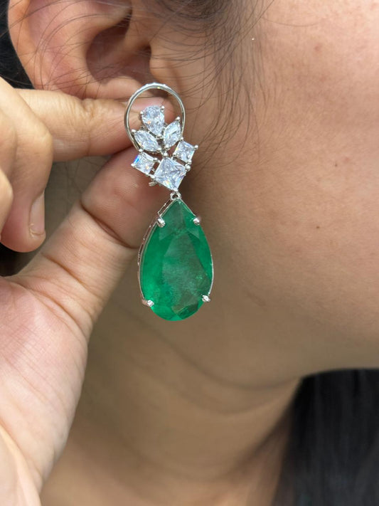 Green Cz Doublet Earrings