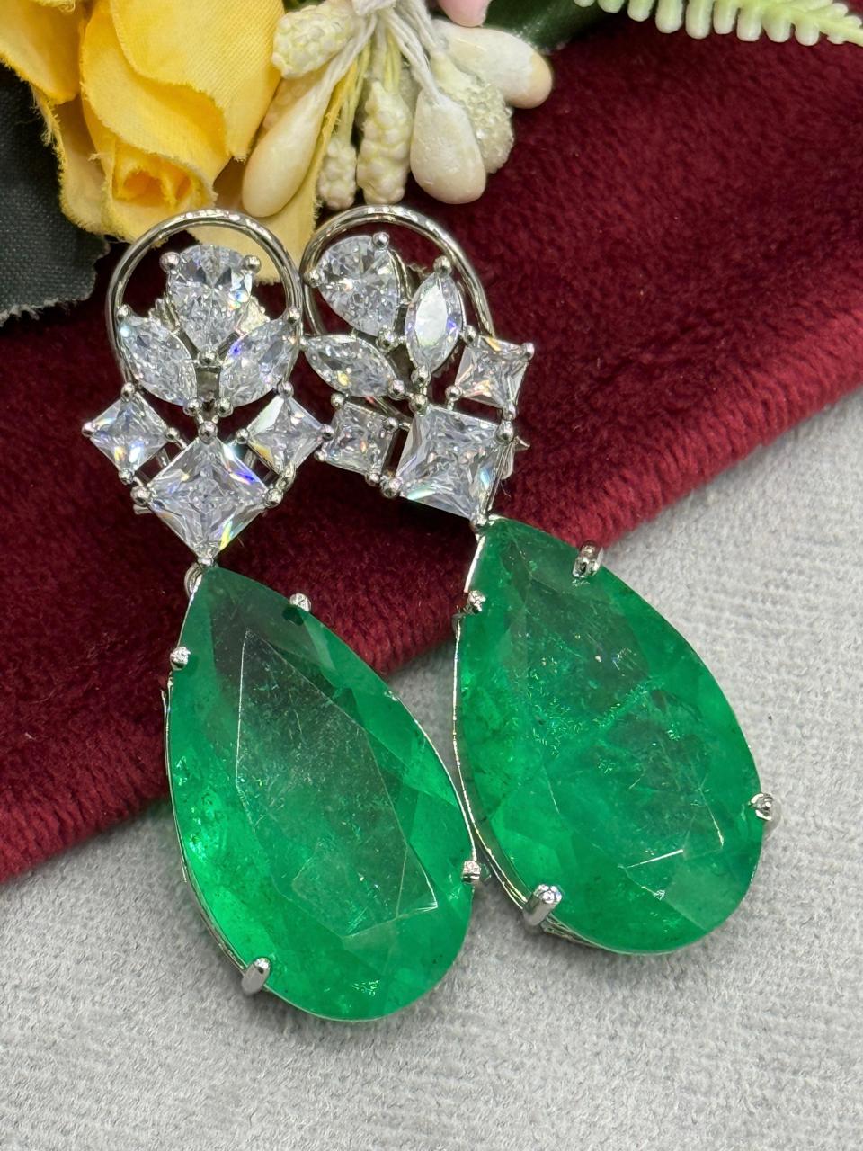 Green Cz Doublet Earrings