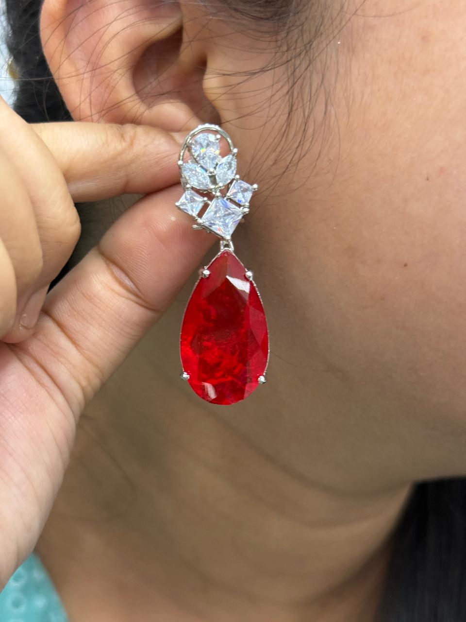Red Cz Doublet Earring