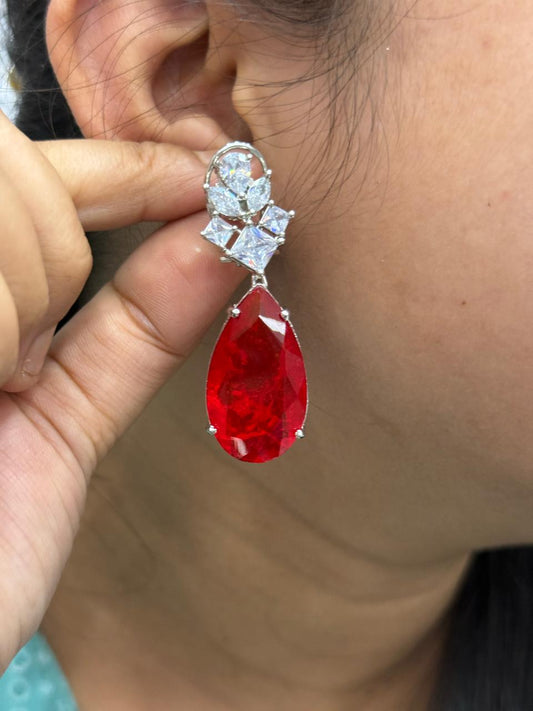 Red Cz Doublet Earring