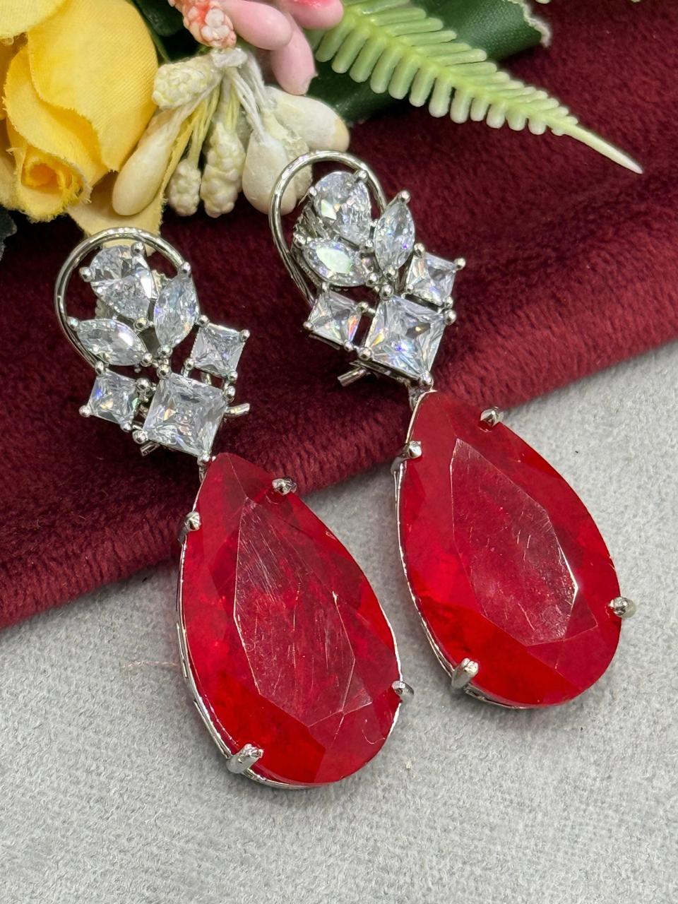 Red Cz Doublet Earring