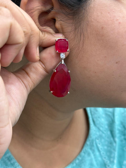 Ria CZ Red Doublet Earring