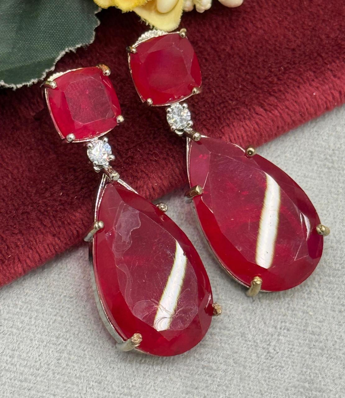 Ria CZ Red Doublet Earring