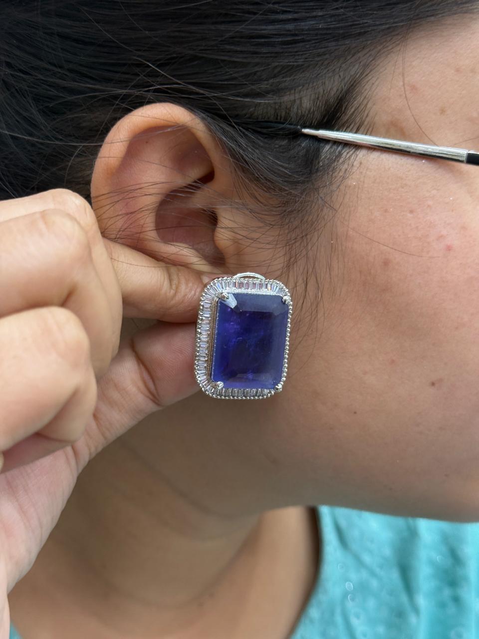 Navy Blue Cz Doublet Studs