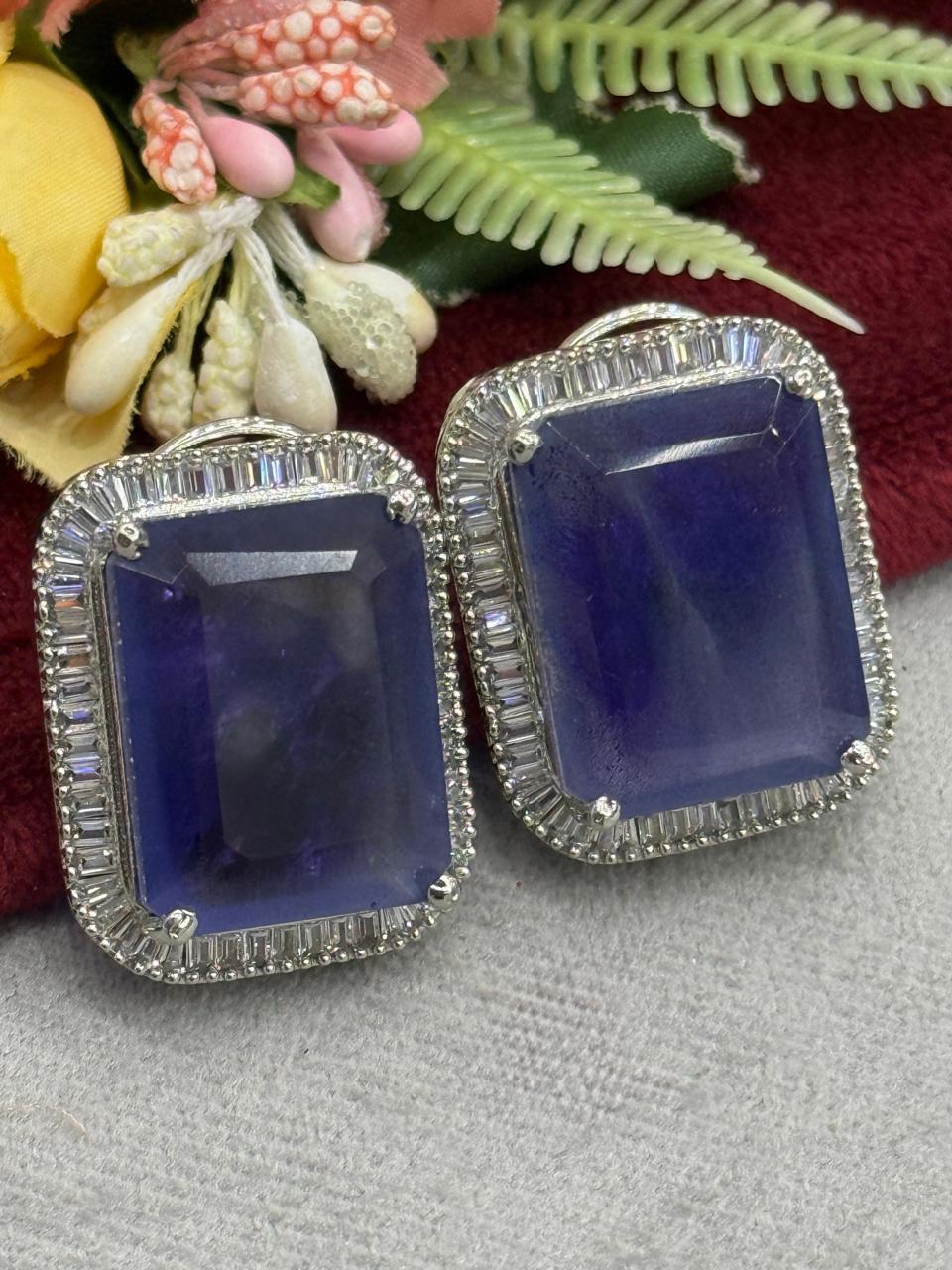 Navy Blue Cz Doublet Studs