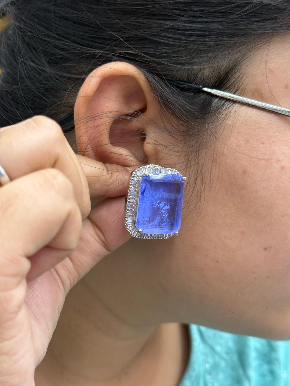 Blue Cz Doublet Studs
