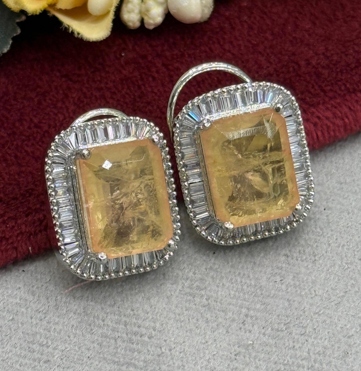 Yellow Cz Doublet Studs