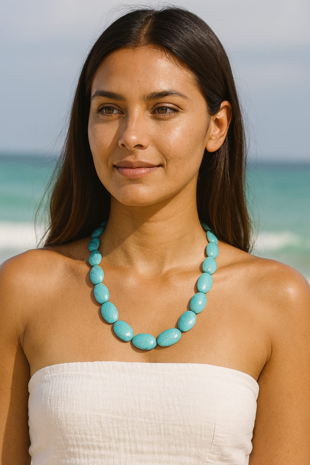 TURQUOISE SINGAL LAYER MALA FOE WOMEN 9-10mm SIZE