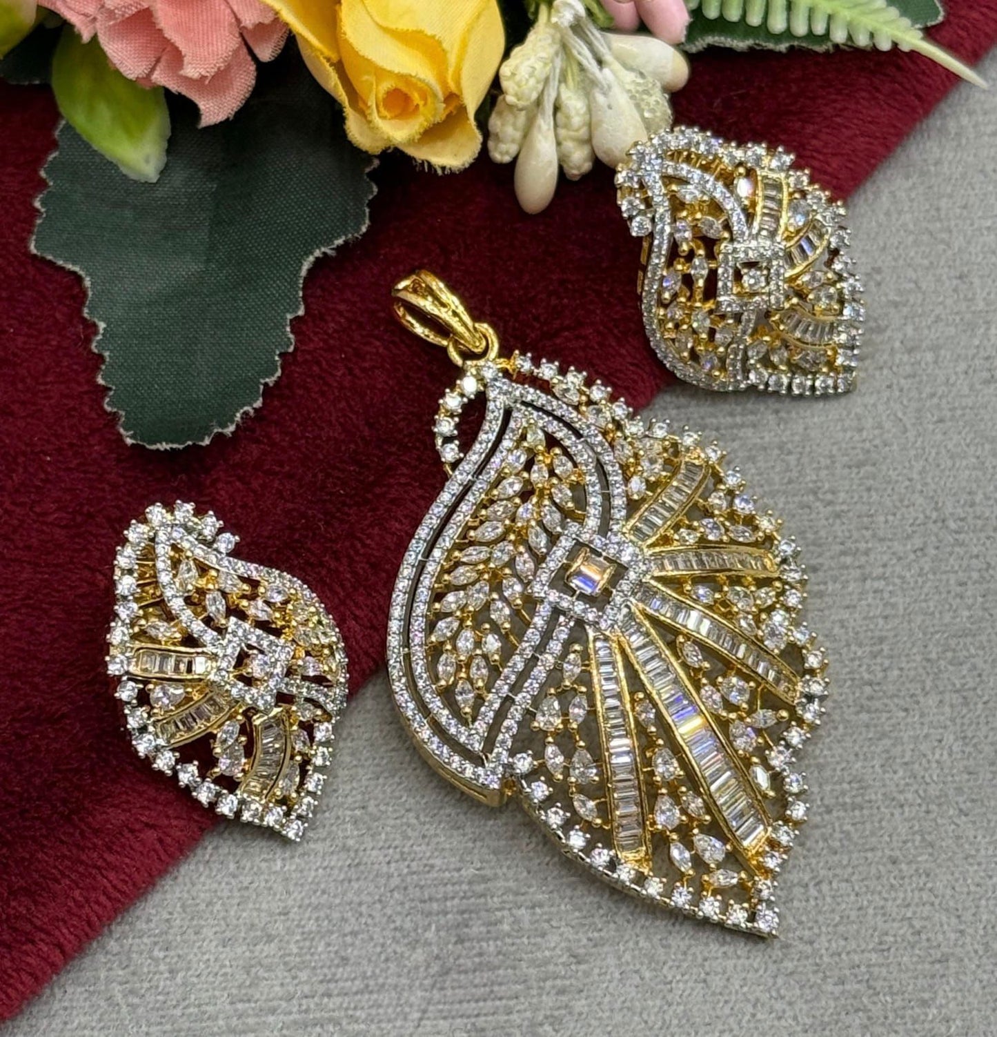 Cz Gold Pendent Set