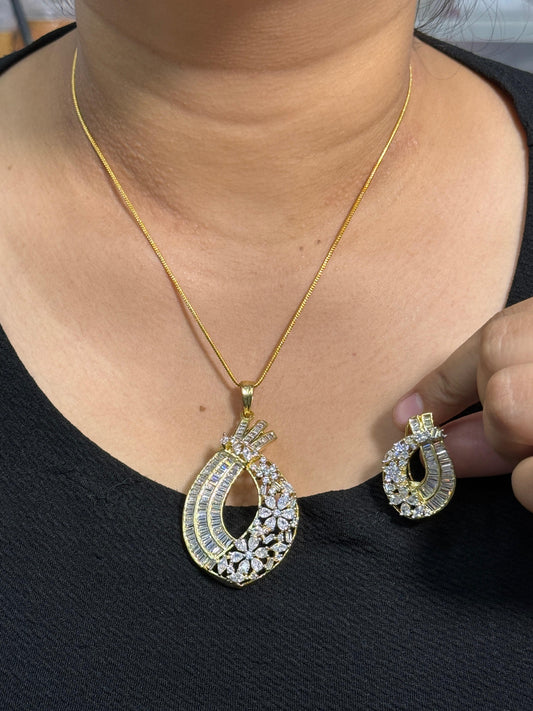 Gold Cz Pendent Set