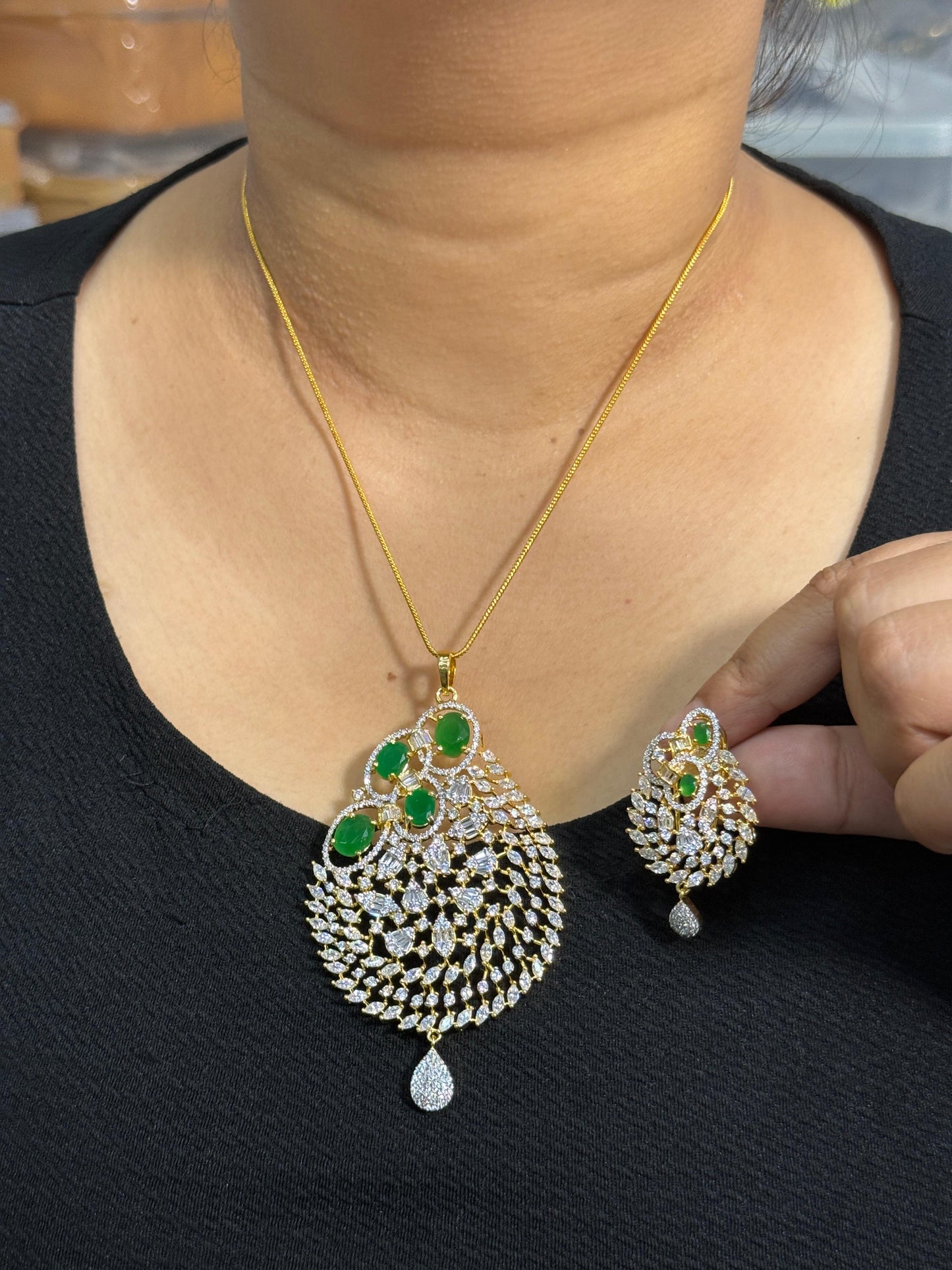 Green CZ Pendant Set