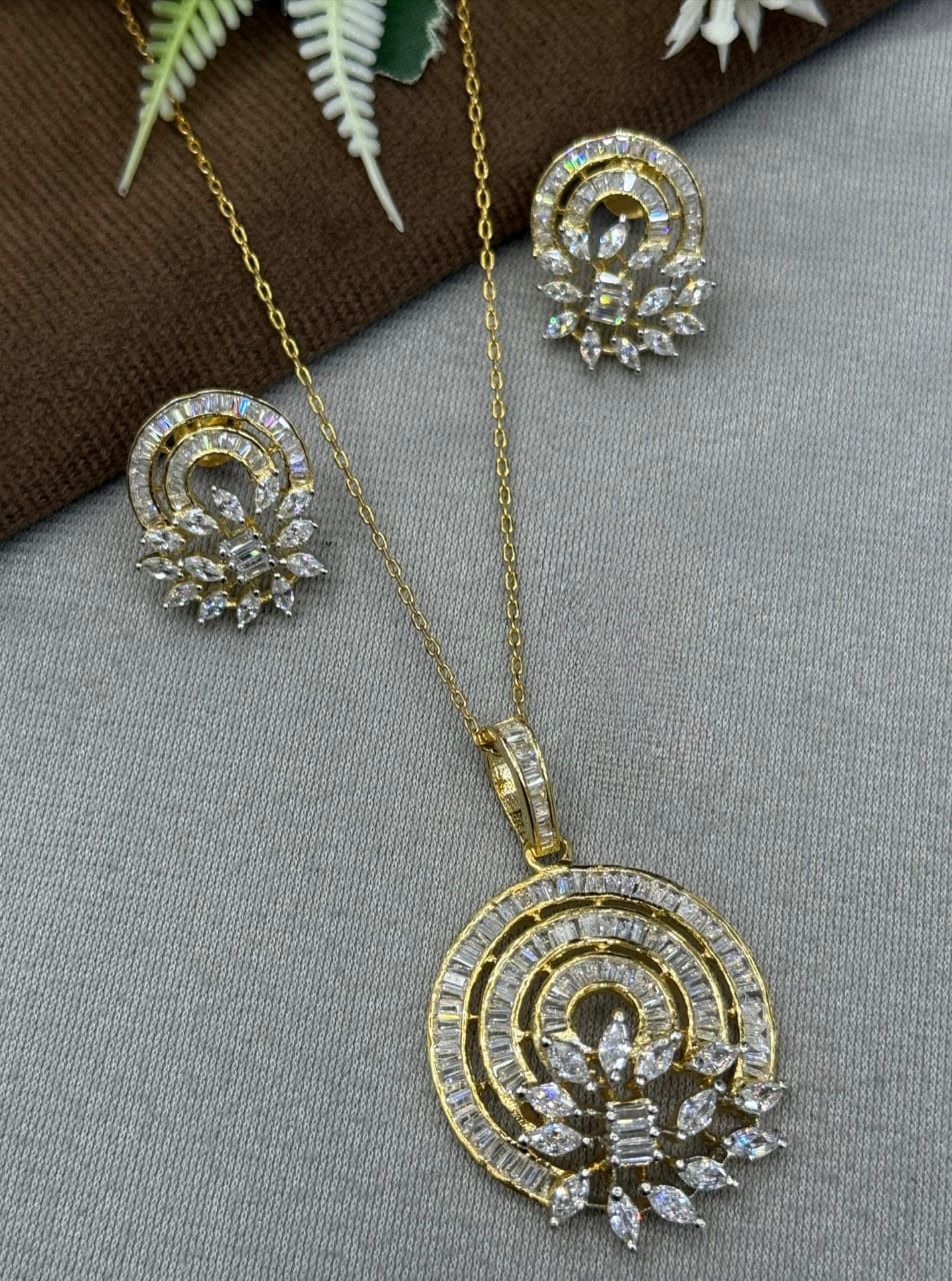 Gold CZ Pendant Set