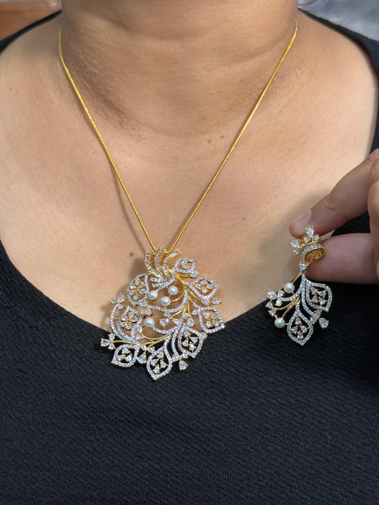 Pearl Gold Cz Pendent Set