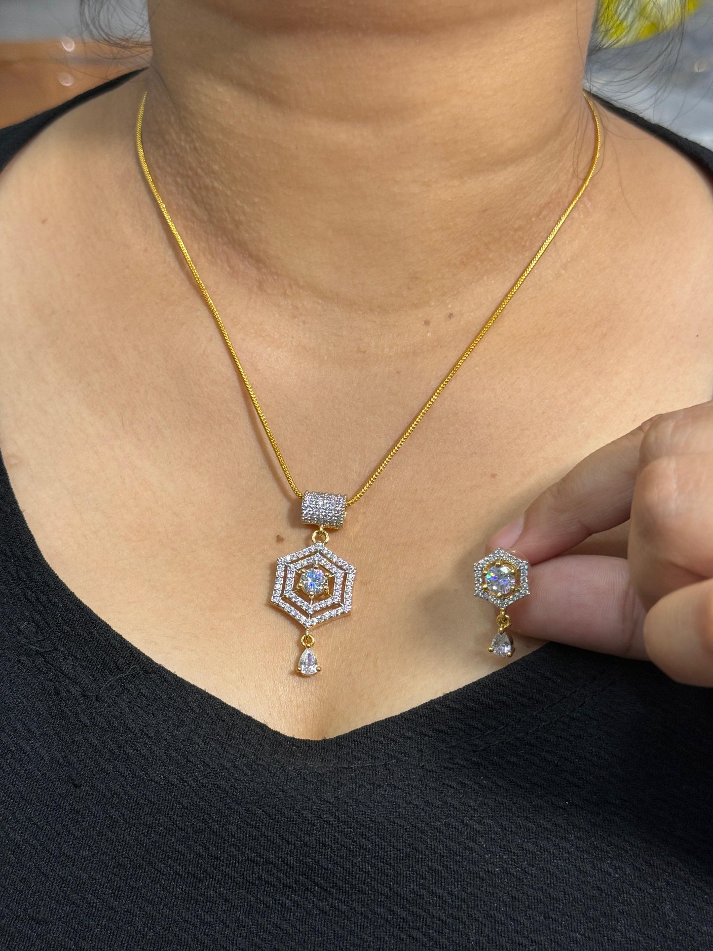 Gold Cz Pendent Set