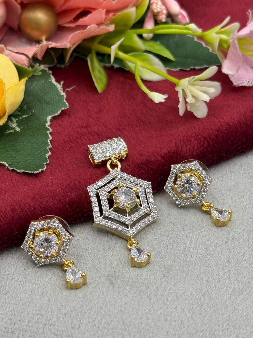 Gold Cz Pendent Set