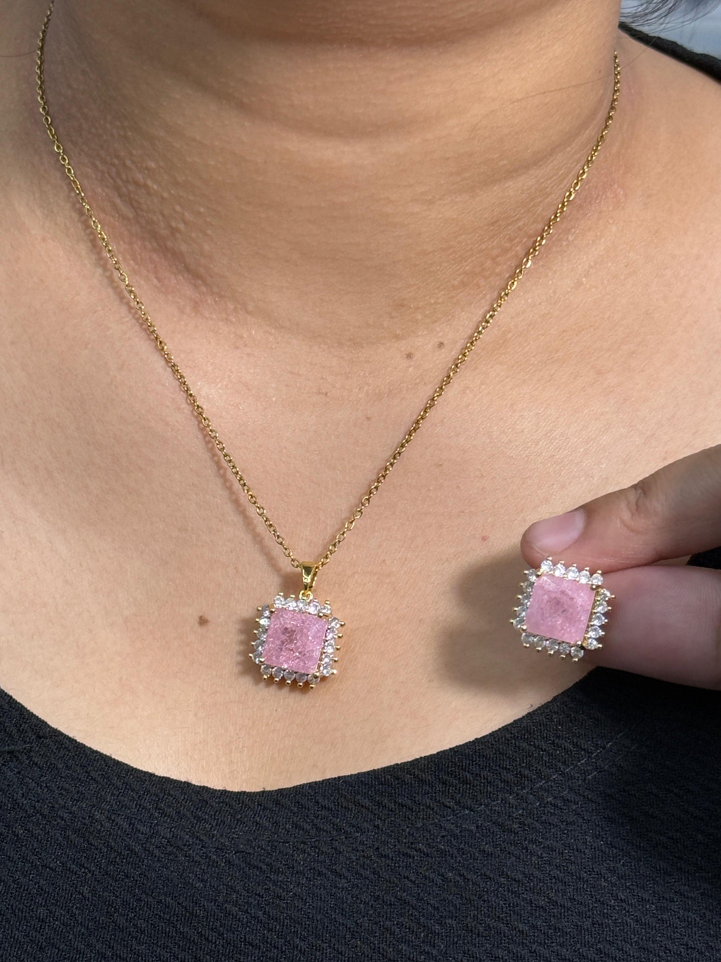 Pink Cz Pendent Set