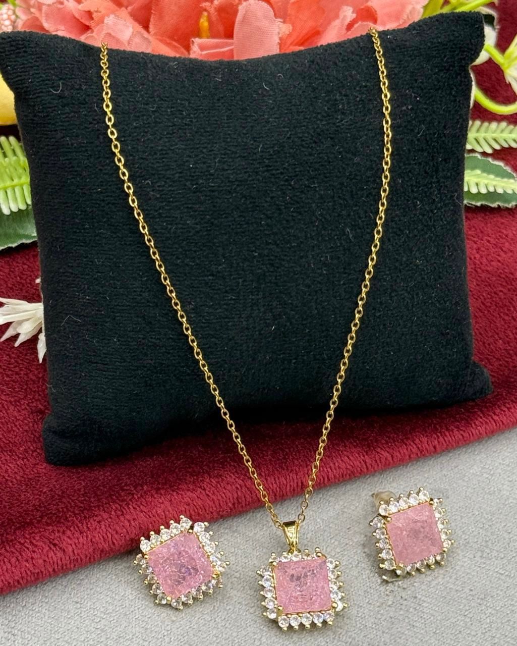 Pink Cz Pendent Set
