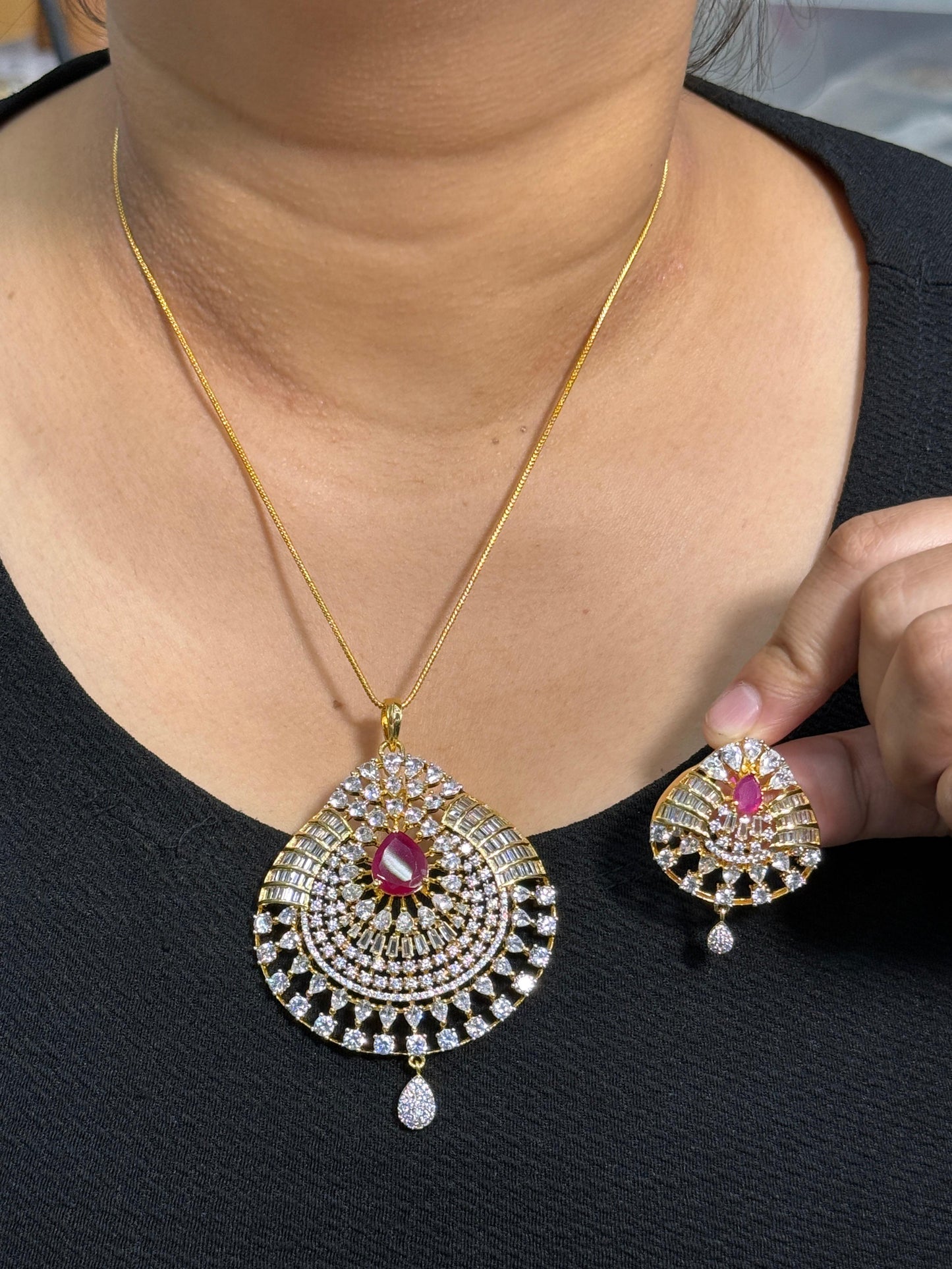 Ruby Gold CZ Pendant set