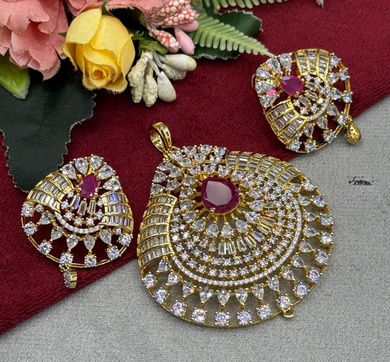 Ruby Gold CZ Pendant set