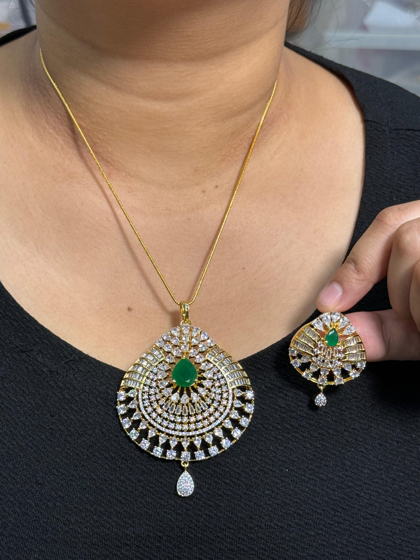 Green Gold CZ Pendant Set