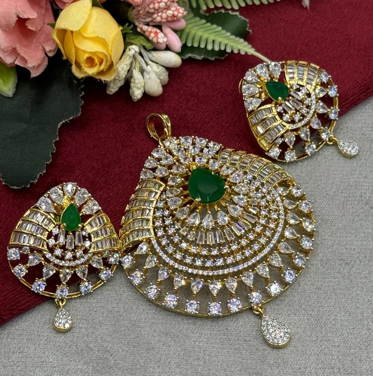 Green Gold CZ Pendant Set