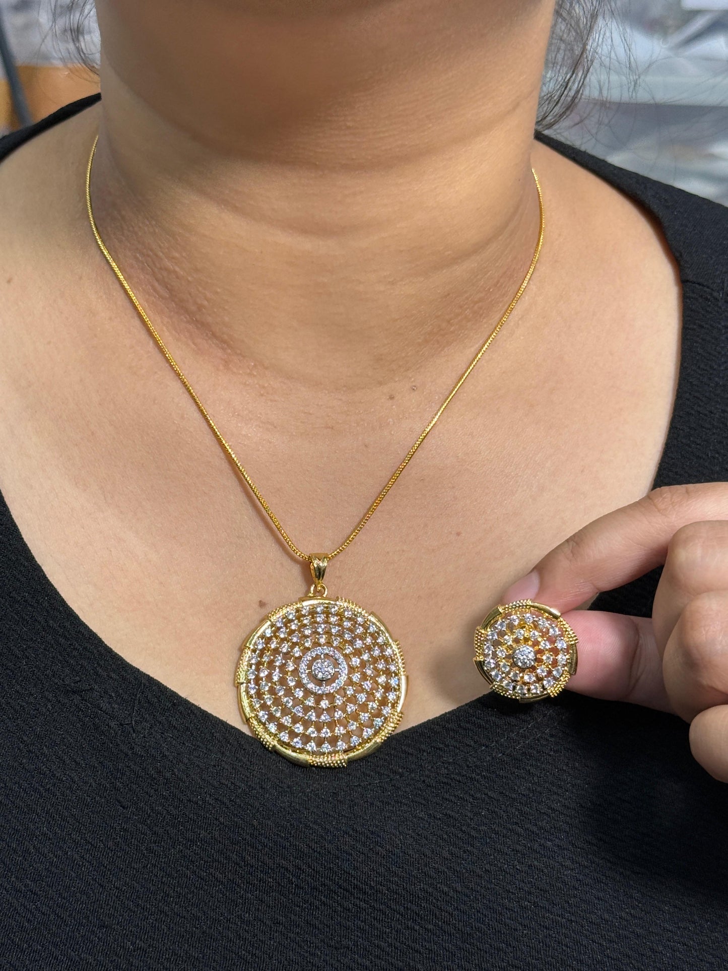 Gold CZ Pendant Set