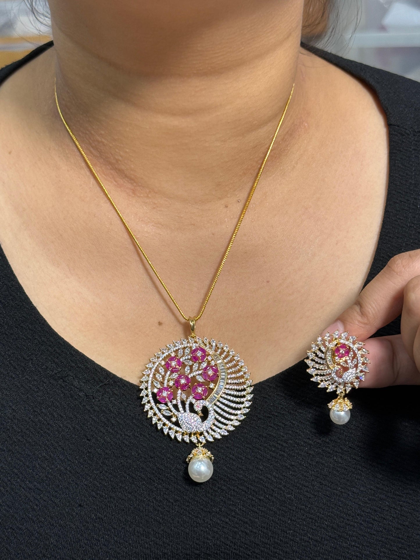 Ruby Cz Gold Pendant Set