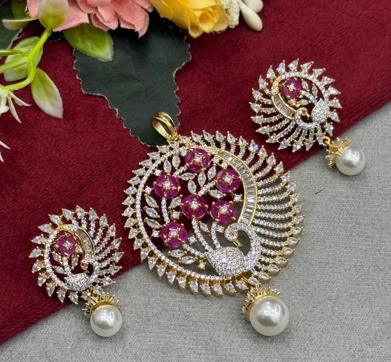 Ruby Cz Gold Pendant Set